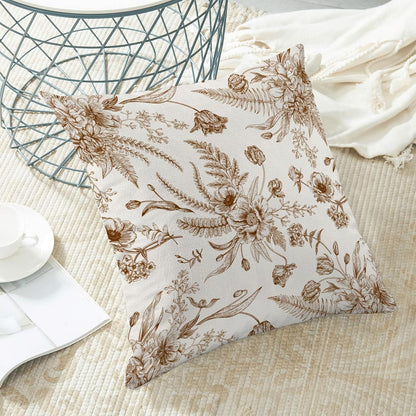 CXMEIFLY Spring Floral Leaves Pillow Covers 16 x 16 Inch Set of 2 for Chinoiserie Flowers Decor Throw Pillows Brown and White Seasonal Plant Outdoor Decorative Cushion Cases for Couch Bed Decorations