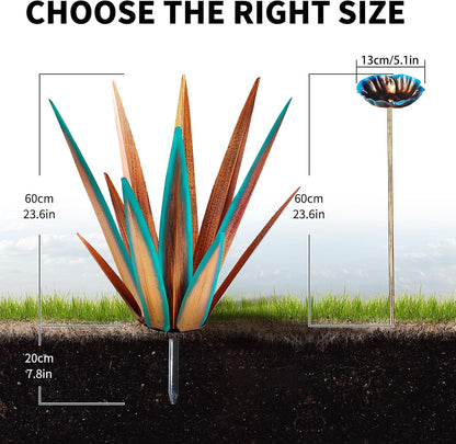 Large Tequila Rustic Sculpture, Rustic Metal Agave Plants for Outdoor, Home Decor Garden Yard Statue (Blue - L (W/Bird Feeder))