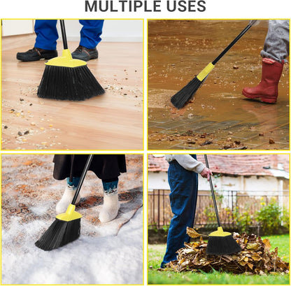 12 Pcs Heavy Duty 53 Inch Commercial Angle Brooms for Sweeping Indoor Outdoor - Black Broom with Long Handle for Garage, Courtyard, Patio, Lobby, Mall, Market, Shop, Sidewalk, Floor (Yellow)
