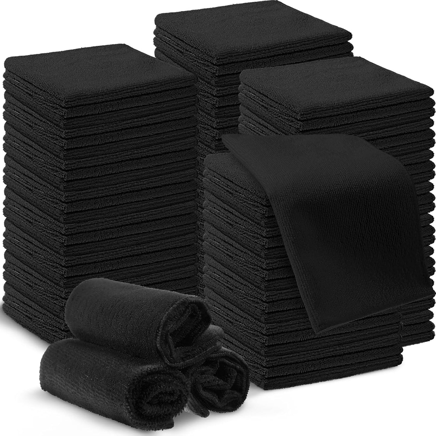 200 Pieces Microfiber Cleaning Cloths Bulk Absorbent Microfiber Towels Reusable Lint-Free Streak Free Wash Rags for House Kitchen Office Restaurants Bar Shop Car, 12 x 12 Inches (Black)