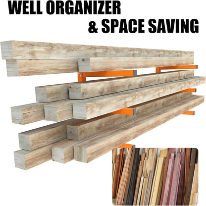 UNITEDPOWER Wall Mount Wood Organizer, Lumber Storage Rack, Heavy Duty Metal Shelf with 3-Level for Workshop or Garage, Indoor Or Outdoor Use-2 Hook