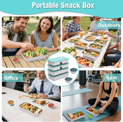 6 Pack Stainless Steel Snack Containers with Lids, 2-Compartment Bento Box, Lunch Box & Salad Dressing Container To Go, Leakproof Food Storage for Adults, Dishwasher Safe for Travel Office