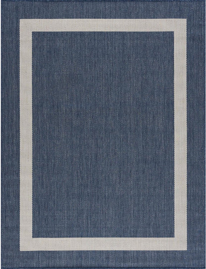 CAMILSON Outdoor Rug 9x12, Large Modern Outside Rugs for Patios Porches Waterproof Durable Washable Non-Shedding, Easy-to-Clean Indoor Outdoor Area Carpet (9 x 12, Bordered - Blue/White)