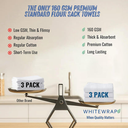 Flour Sack Towels| Tea Towel for Crafts| Kitchen Dish Cotton Blank Towel for Embroidery|Baking Bread Proofing Linen Cover| Thick Absorbent Quick Dry| 3 Pack 28"x28" White