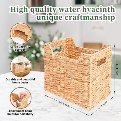 Magazines Holders, Handwoven Magazine Basket for Bathroom, Water Hyacinth Wicker Magazine Rack for Books, Files, Newspapers, Rectangular, 14.2 x 11.4 x 6.7 inch