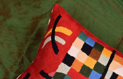 Lumbar Kandinsky Red Modern Pillow Cover Counterweights Mid Century Chair Cushions Red Abstract Pillowcase Red Contemporary Pillowsham Couch Cushions Handmade Wool Size 14x20