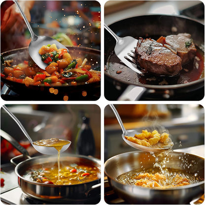 15" Wok Spatula and Ladle,Skimmer Spoon, Slotted Turner Spatula,304 Stainlss Steel Matte Kitchen Utensils Set,4PCS Wok Accessories,Cooking Utensils Tools