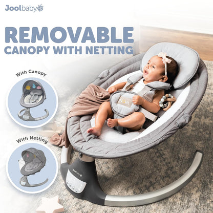 Jool Baby Nova Swing for Newborns - Electric Motorized Infant Swing, Bluetooth Music, 10 Preset Melodies, Remote (Updated Model, Gray)