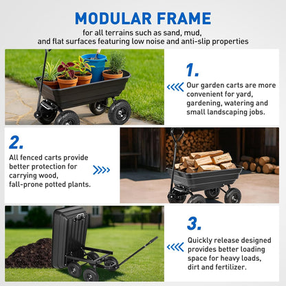 Yesker Garden Carts - 600lbs Dump Wagon with All Terrain Inflatable Wheels for Yard Lawn Farms Gardening - Heavy Duty Utility Outdoor Hauling Wheelbarrow
