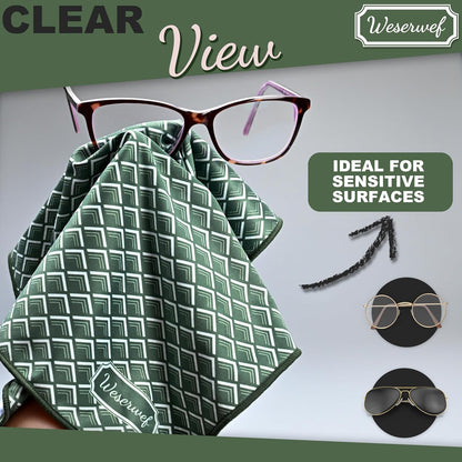 WESERWEF Design Microfiber Glasses Cleaning Cloth – Premium Cleaning Cloth for Eyeglasses, Screens, Tablets, Cameras & Lenses, 12" x 12", Ultra-Soft & Scratch-Free (Wave)