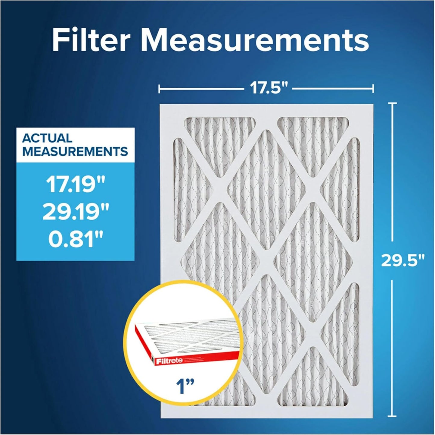 Filtrete 17.5x29.5x1 AC Furnace Air Filter, MERV 11, MPR 1000, Micro Allergen Defense, 3-Month Pleated 1-Inch Electrostatic Air Cleaning Filter, 6 Pack (Actual Size 17.19x29.19x0.81 in)