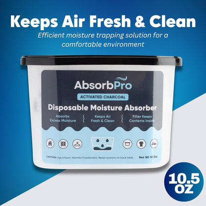 Moisture Absorber Tub with Activated Charcoal - 6-Pack - 10.5 oz Disposable Odor Eliminator Box & Dehumidifier for Garage, Home, Kitchen, Bedroom, Bathroom, Closet, Cars, and Boats