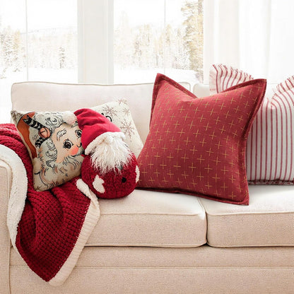 ZWJD Christmas Pillow Covers 20x20 Set of 2 Soft Polyester Textured Pillowcases with Stylish Flange Edge Cozy Farmhouse Christmas Pillows for Couch Bed Sofa Living Room (Red)