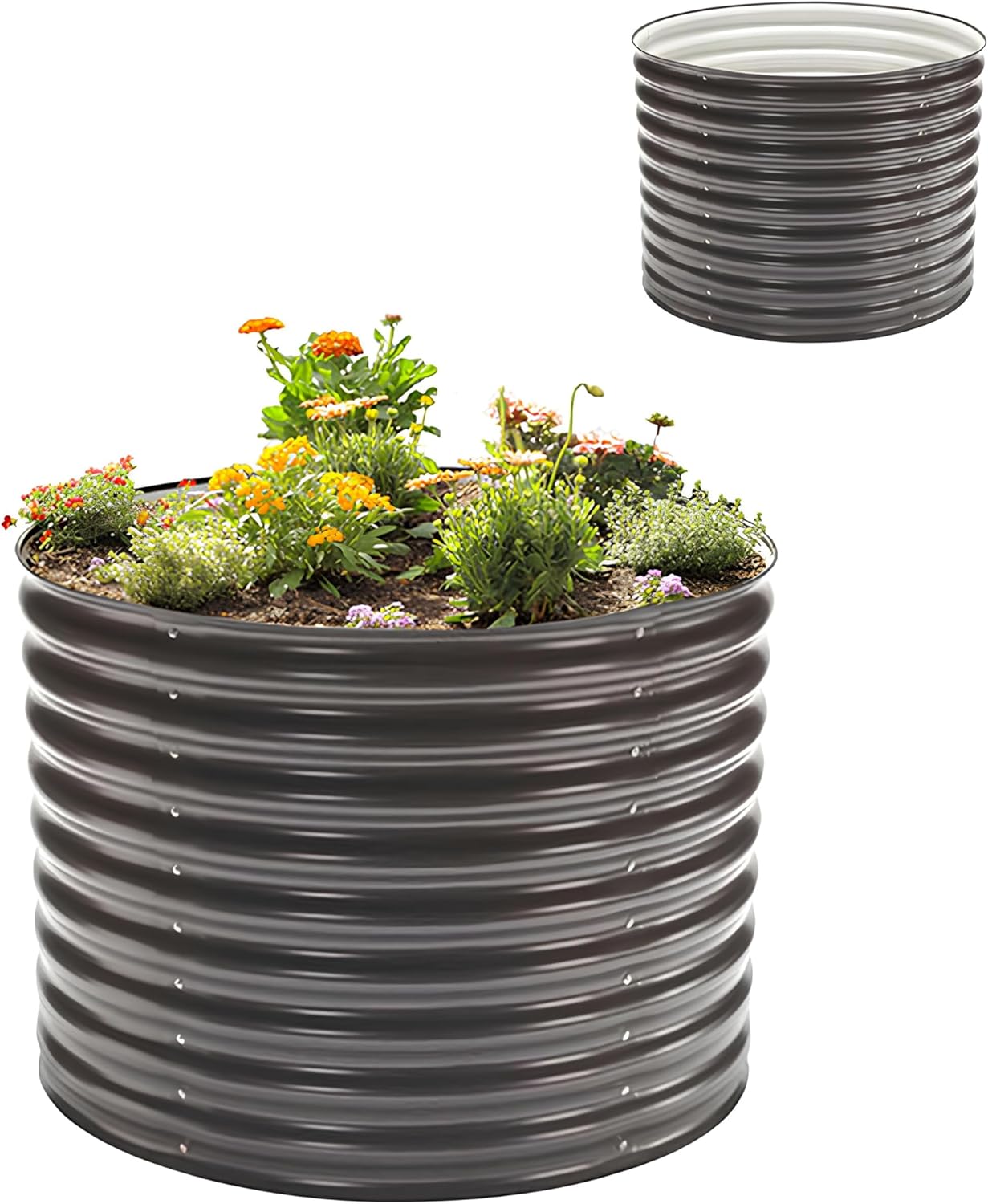 Epic Gardening 5-in-1 Modular Galvanized Raised Garden Bed Kit, 30" Short Metal Planter Box, Durable Aluzinc Steel Raised Garden Bed Outdoor for Vegetables, Herbs, Flowers & Fruits - Round Slate Grey