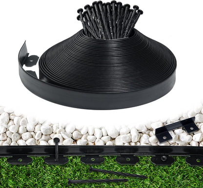 Landscape Edging Border 100 FT 2 Inch Tall with 180 Spikes, Plastic Edging for Landscaping, Garden Edging Border, Flower Bed, Paver and Lawn Edging Border, Black