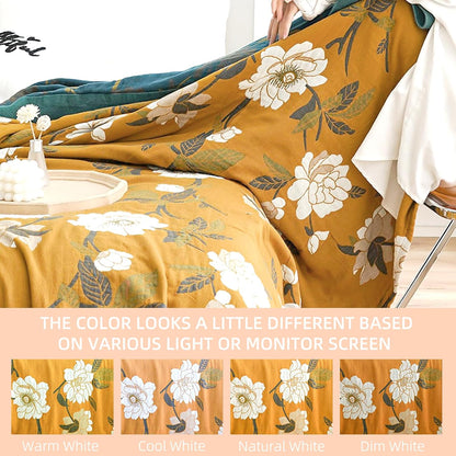 Boho Throw Blanket for Bed - 100% Pure Cotton Ultra Soft Rustic Quilt - Farmhouse Decor Bed Blankets, All Season Rustic Throw for Sofa Couch Chair(60"×80", Flower Branch 2)