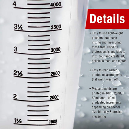 TCP Global 5 Liter (5000ml) Gallon Plastic Graduated Measuring and Mixing Pitcher (Pack of 3) - Holds 5 Quarts 1.25 Gallons- Pouring Cup, Measure & Mix Paint, Resin, Epoxy, Kitchen Cooking Baking