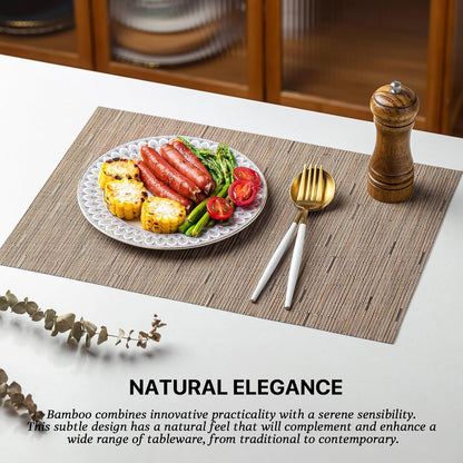 LEXMORE Placemats Set of 6 Vinyl/Plastic Woven Place Mats for Kitchen Table Indoor/Outdoor Washable Placemat Wipeable Dining Table Mats(Light Brown)