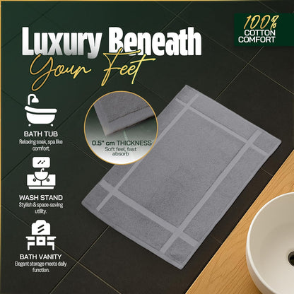 Pearl Linens Pack of 6 100% Cotton Bath Mat 20x30 inches, Soft & Absorbent Quick Dry Bathroom Mat Set, Not Bathroom Rugs, After Shower Mat, Bath Tub Mat, 687 GSM, Machine Washable, Light Gray