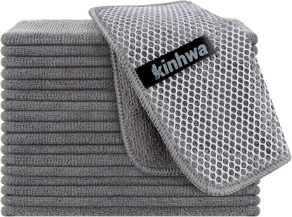 KinHwa Kitchen Washcloths for Dishes Absorbent Microfiber Dish Cloths Quick Dry Dish Rags with Poly Scour Scrub Side Ideal for Kitchen Cleaning (Gray, 7inchx7inch 18 Pack)