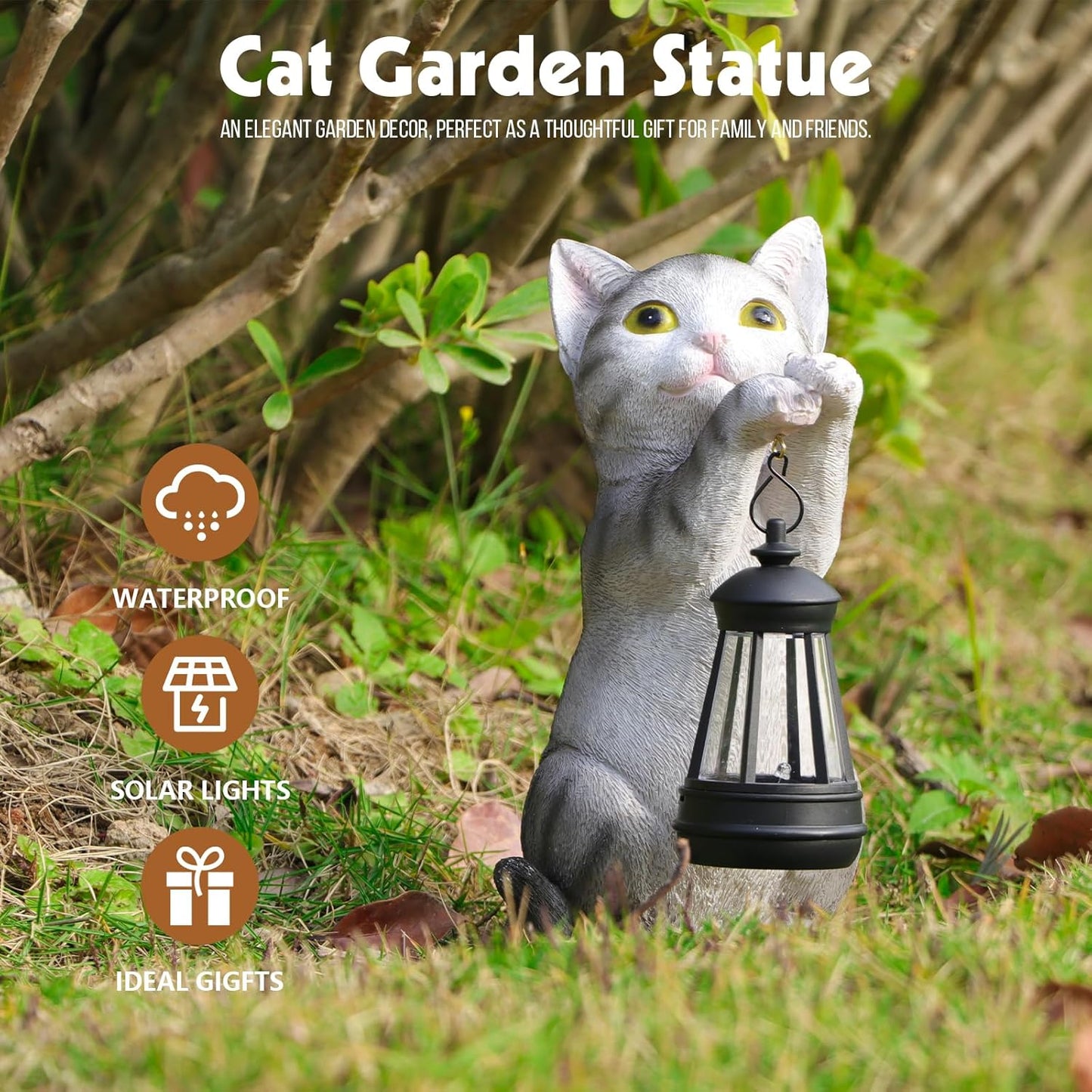 Solar Cat Garden Statue: Outdoor Cat Statues for Garden with Lights for Yard Art Lawn Ornaments Porch Patio Balcony Home House - Gardening Gifts for Women Grandma Mom