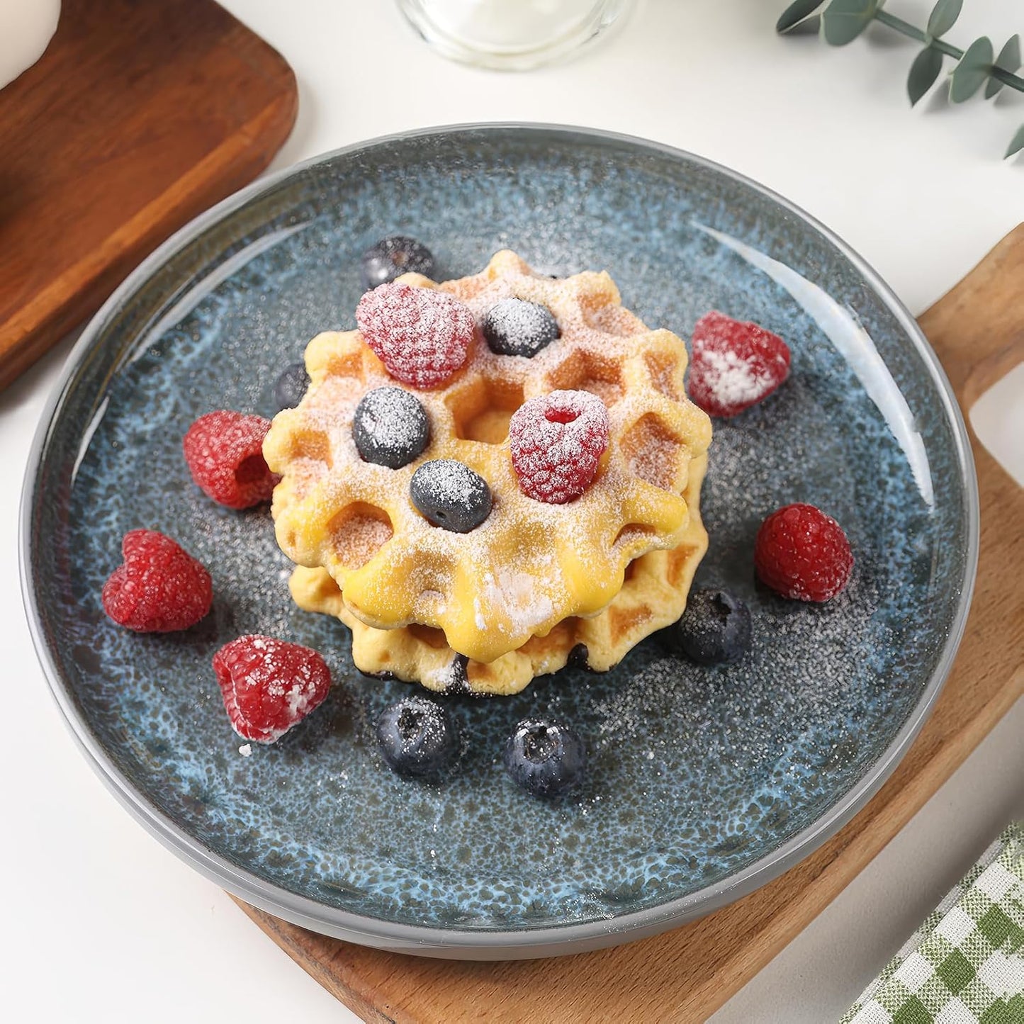 CQN&ZXD Ceramic Plates and Bowls Sets, 12 Pieces, Hand-Crafted Dishes set for 4 with Flowing Reactive-Glaze, Microwave & Dishwasher Safe Dinnerware Sets, Modern Style, Elegant Grey & Wave Blue