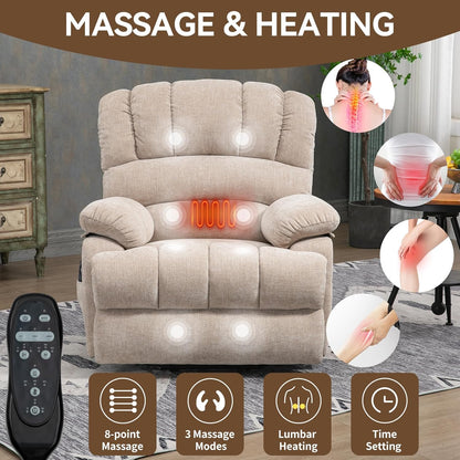 Large Power Lift Recliner Chair with Massage and Heat for Elderly, Ergonomic Backrest, Infinite Adjust, 2 Side Pockets,USB and Type-C Ports, Chenille Beige