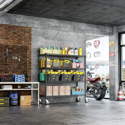 IZEUK 4-Tier Adjustable Heavy Duty Metal Storage Shelving Unit, Wide Utility Rack Organizer for Garage, Kitchen, Office, Basement, Warehouse (Black, 15.7" D x 33.5" W x 70.5" H)