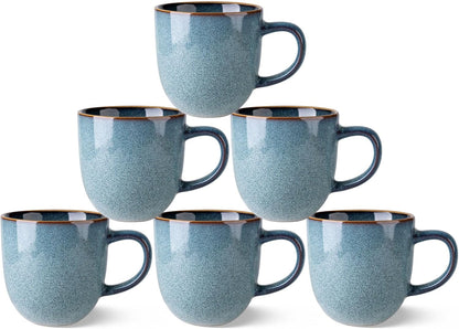 AmorArc 12oz Coffee Mugs, Ceramic Coffee Mugs set of 6 for Man, Woman, Dad, Mom, Modern Coffee Mugs with handle for Latte/Cappuccino/Milk/Cocoa. Dishwasher&Microwave Safe, Ocean Blue