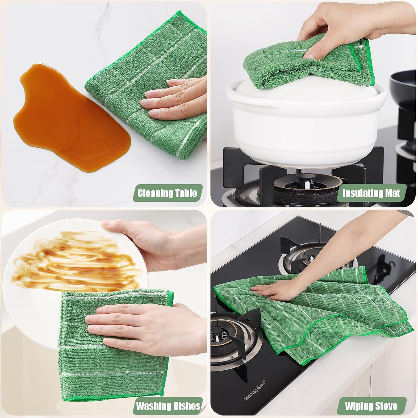 Homaxy Microfiber Kitchen Towels and Dishcloths Set, 12 Pack Soft and Absorbent Dish Hand Towels Bulk, 28 x 16 Inch & 12 x 12 Inch Quick Drying Rags for Washing Dishes, Grass Green