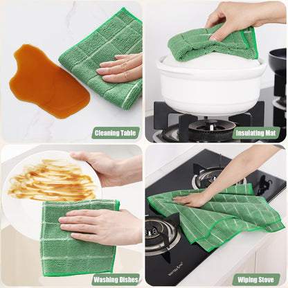 Homaxy Microfiber Kitchen Towels and Dishcloths Set, 12 Pack Soft and Absorbent Dish Hand Towels Bulk, 28 x 16 Inch & 12 x 12 Inch Quick Drying Rags for Washing Dishes, Grass Green