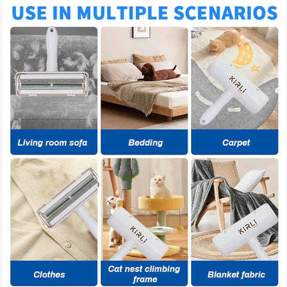 KIRLI Pet Hair Roller, Fur Remover Tool with Built-in Fur bin, Reusable Lint Roller for Pet Hair, Multi-Surface Furniture Clothing, Couch, Carpet, Bedding Cat and Dog Hair Remover (White)