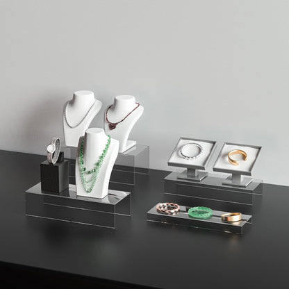 Clear Riser Display Shelf 3pcs, Desktop Rectangular Acrylic Display Shelves Storage Organizer, Acrylic Stands for Funko Pop Figure, Bags, Shoes, Spice Jars, Skincare, Cosmetics - 12-2'', 3'',