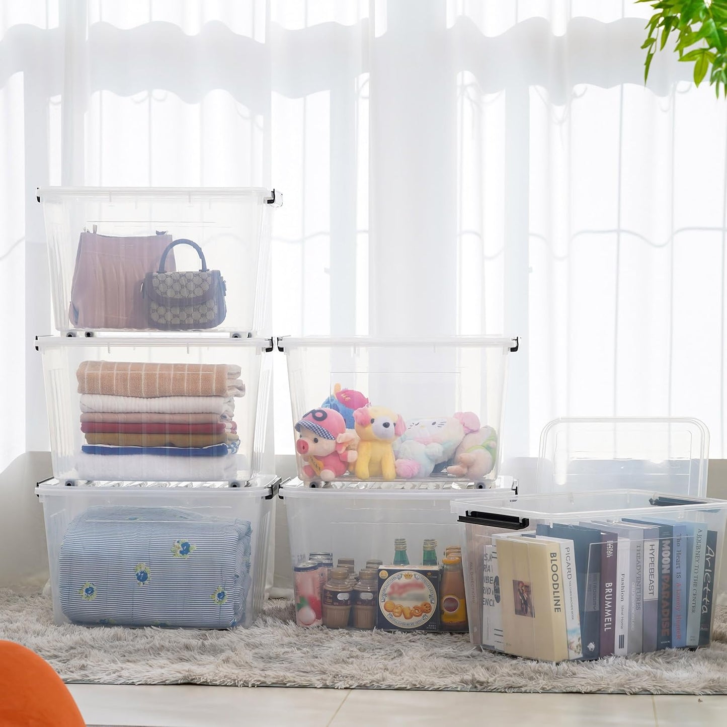 Citylife 82 QT Clear Plastic Storage Bins with Lids Stackable and Nestable Storage Boxes with Lids Large Plastic Storage Containers for Garage, Closet, Kitchen, 4 Packs