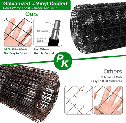 Wire Fence, 48 in(H) X 50 ft(L) PVC Coated Welded Wire Fencing 2" X 2" 16GA Garden Border Vinyl Metal Chicken Wire Fencing Mesh Roll for Yard Vegetable Plant Protection Poultry Netting Black