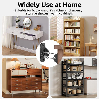 10-Pack Baby Proof Heavy Duty Furniture Anchors for Dressers, Bookcases and TV Cabinets 400LB Anti Tip Kit with Stainless Steel Hardware Shock Straps (Black)