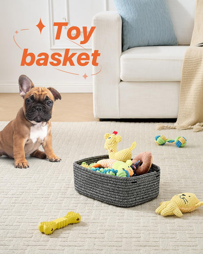 Small Woven Basket, 12 x 8 x 4.5 Inches, Storage Basket for Organizing, Cute Small Rope Shelf Closet Cube Storage Bins Baskets for Shelves, Dog Toy Gift Baskets Empty, 3 Pack Mixed Black