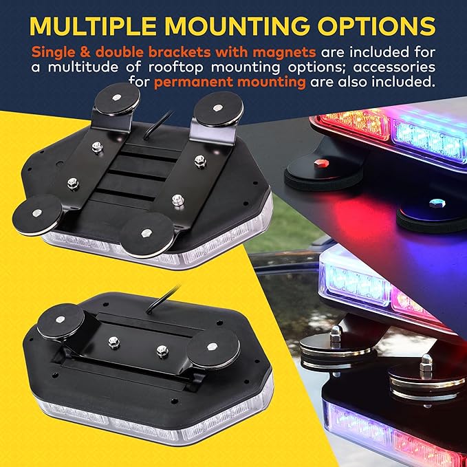 LAMPHUS NanoFlare NFMB40 12" 40W Amber White LED Strobe Mini Light Bar [Magnet/Permanent Mount] Yellow Rooftop Rotating Safety Flashing Emergency Police Light Bar for Tow Work Truck Vehicles