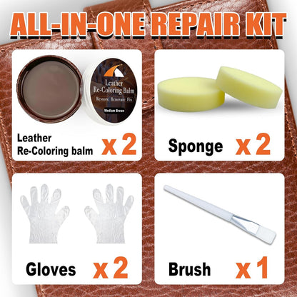 Medium Brown Leather Repair Kit - Recoloring Balm & Dye to Restore Scratches, Faded & Aged Leather & Vinyl Couches, Boots, Car Seats & Furniture