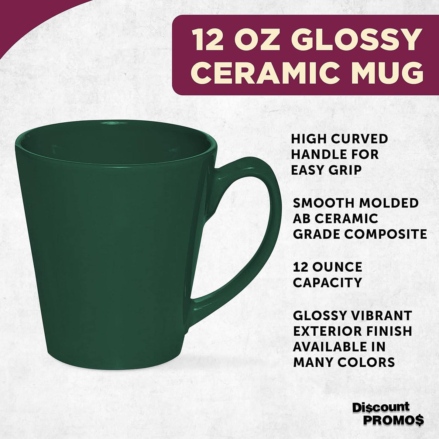 DISCOUNT PROMOS Glossy Ceramic Latte Coffee Mug 12 oz. Set of 10, Bulk Pack - Perfect for Tea, Espresso, Cappuccino, Hot Cocoa - Green