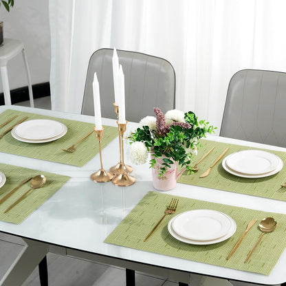 Placemats Set of 8，Non-Slip PVC Weave Table Mats Easy to Clean，Heat Resistant Place Mats for Kitchen Dining Table Decoration Indoor Outdoor，Pea Green