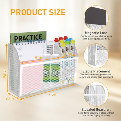 Magnetic Pencil Holder Magnetic Shelf for the Whiteboard 3-Grid Mesh Magnetic Pen Holder for Refrigerator Magnetic Organizer Locker Accessories Organizer for Office (White)