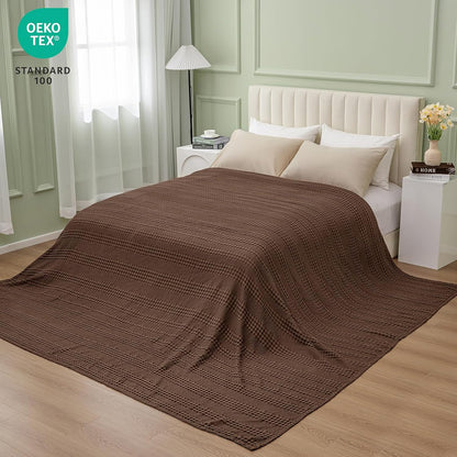 PHF Cooling Waffle Blanket California King Size, Lightweight 60% Rayon Derived from Bamboo & 40% Cotton Breathable Blanket for Hot Sleepers, Soft and Luxury for Bed Couch Sofa, 110"x96", Cocoa Brown