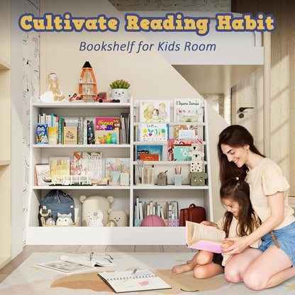 39" Large Kids Wooden Bookshelf and Toy Storage Organizer, Baby Bookcase with Sling Book Rack, Children Toddler Wooden Book Shelf for Kids Rooms, Playroom, Classroom, Nursery, School (White)