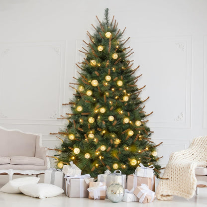 Selena 7.5ft Prelit Artificial Christmas Tree with 1209 Branch Tips, 400 Warm Lights and Metal Stand, 50" Wide Realistic Withered Christmas Tree with Lights by Naomi Home