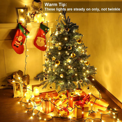 Brizled 33ft 100 LED Christmas Tree Lights - Steady On Only, 5mm Wide Angle, Connectable 120V UL Certified Warm White Lights for Xmas Tree, Party, Indoor/Outdoor