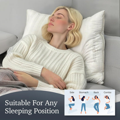 Hotel Grand Softy-Around Feather Down Pillows Standard Size Set of 2 Packs White Strip 100% Cotton Fabric Bed Pillows for All Position Sleepers,26"x20"/2 Packs