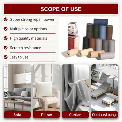 Linen Repair Tape 4x79 inch, Self Adhesive Fabric Patches, Linen Patch Tape Kit, Fabric Repair Tape for Couch Sofas, Headboards, Chairs, Pillows, Curtains, Couches - Dark Red