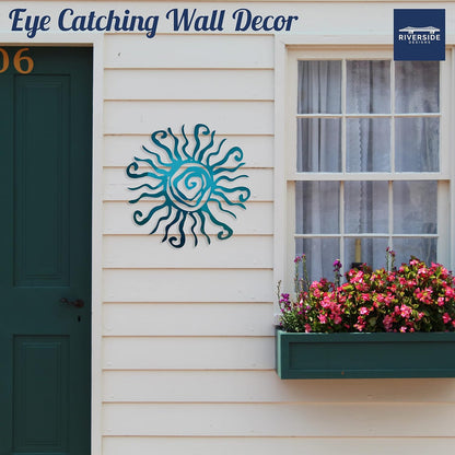 Riverside Designs Wacky Sun Metal Wall Art Indoor/Outdoor Decor - 36" Teal Rust Proof Wall Sculpture - Made in USA - Ideal for Bedroom, Garden, Home, Patio and Farmhouse