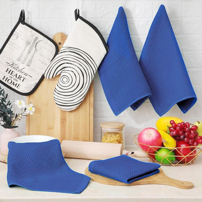 Homaxy 100% Cotton Waffle Weave Kitchen Dish Cloths, Ultra Soft Absorbent Quick Drying Dish Towels, 12 x 12 Inches, 8-Pack, Blueberry